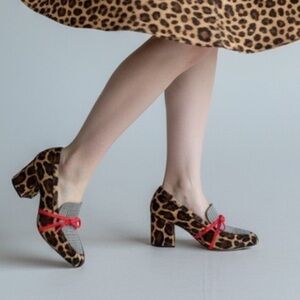 Antonio Melani Plaid Mix Leopard Print Bow Detail Haircalf Moc Pumps Heels 7.5